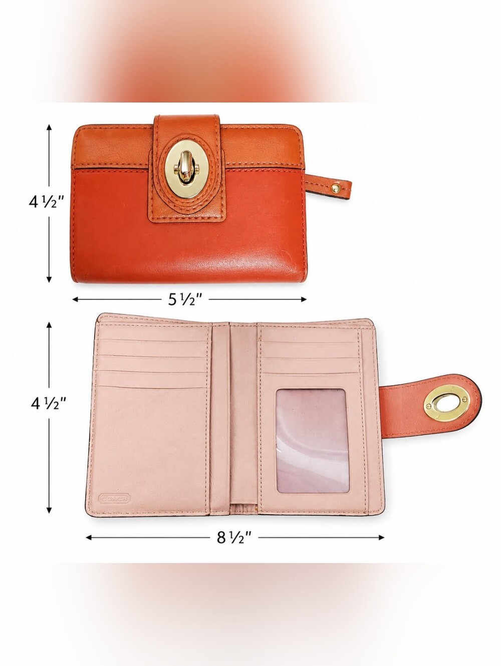 Vintage Coach Y2K Legacy Colorblock Leather Turnlock Bifold Wallet Orange Blush - Picture 10 of 12